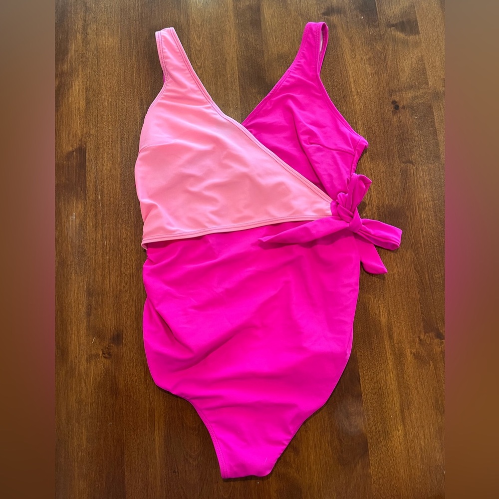 Pink side tie Maternity swimsuit